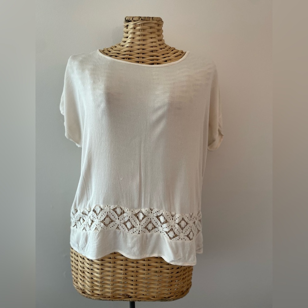 Forever 21 Blouse , white, lace detail, size Med